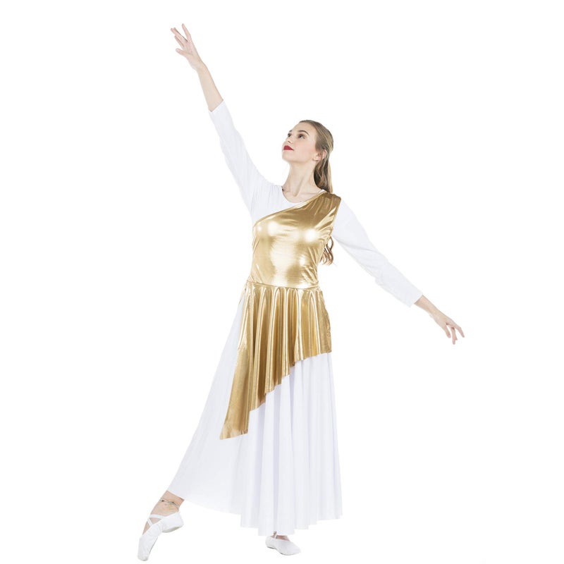 Danzcue Womenâ€™s Asymmetrical Dance Tunic Praise Dance Tunic for Women (White Dress Not Included), Gold, Large-X-Large - Image 2